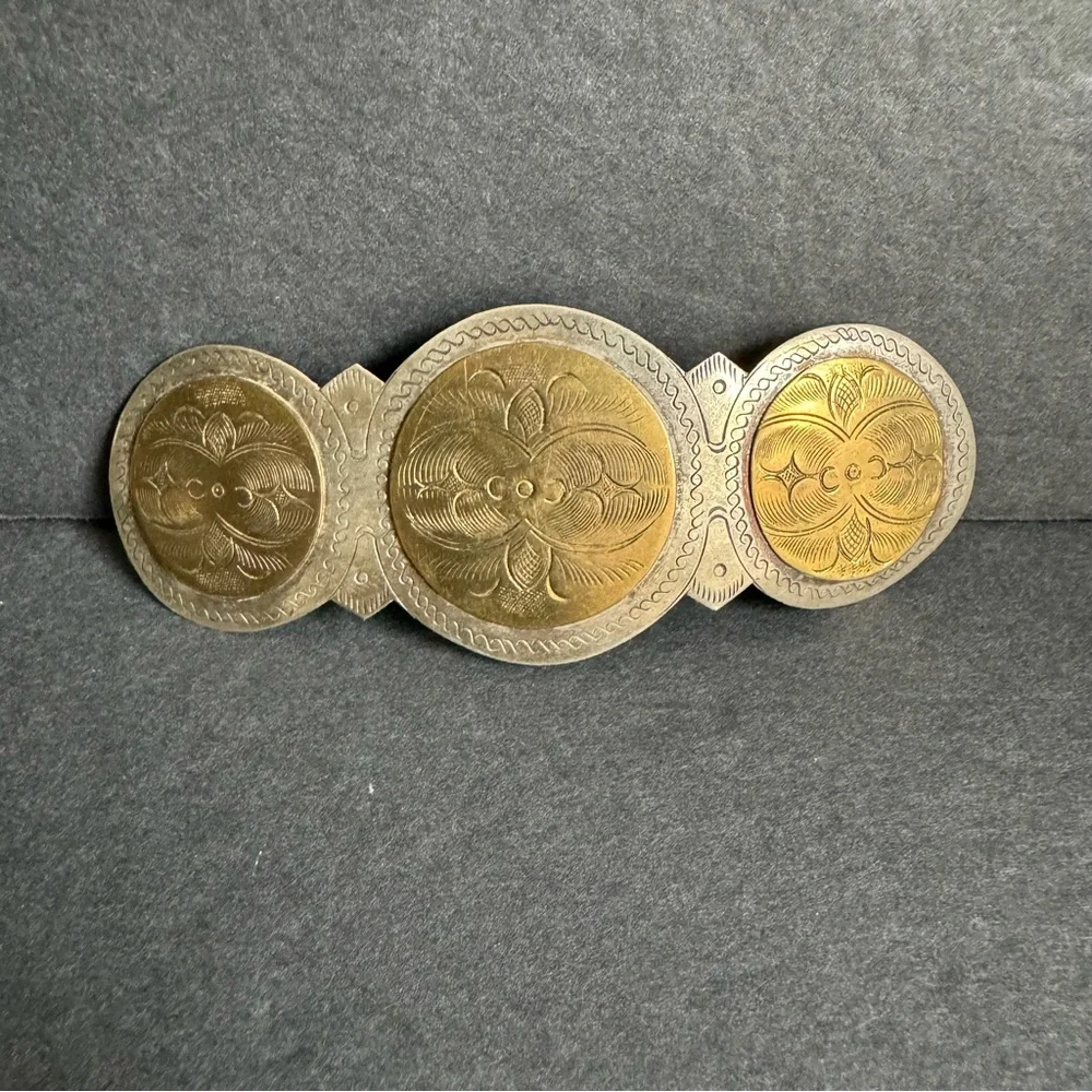 Vintage Boho Hair Clip Large Barrette Mixed Metal Brass‎ Silver Western Cowgirl